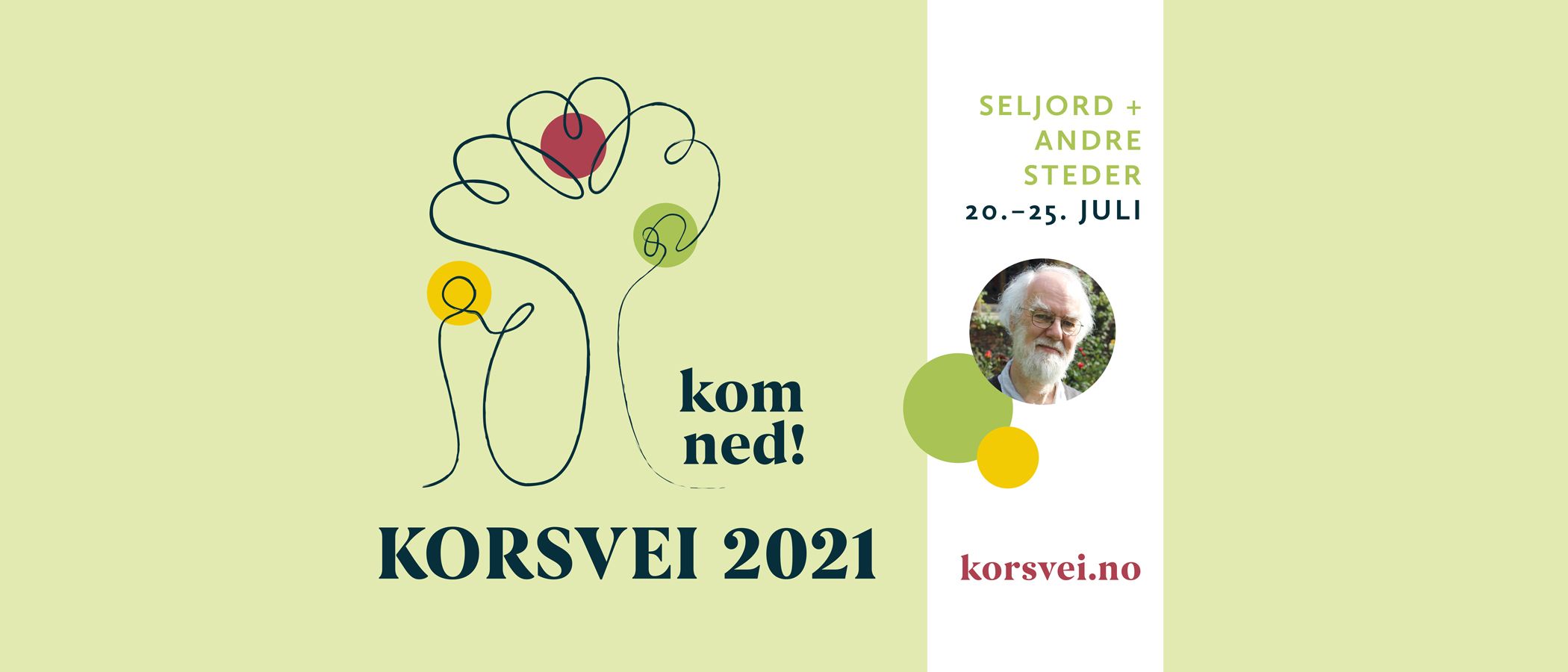 Korsveifestivalen 2021: Kom ned! Vi gleder oss til 20.-25. juli. Link til påmelding i bildet!